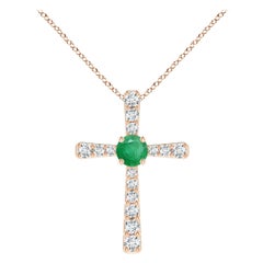 Angara Pendentif Croix en or rose 14K avec émeraude naturelle de 1,2 ct et diamant