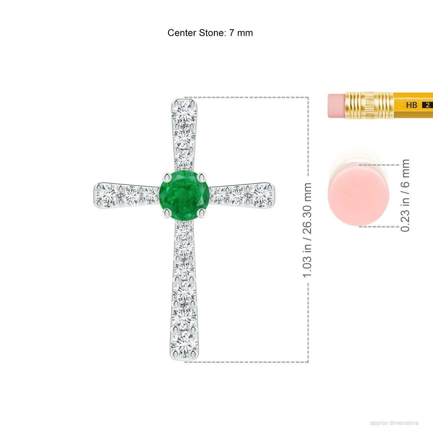 Taille ronde Pendentif croix en or blanc 14K avec émeraude naturelle de 1,2 ct et diamant de l'Angara en vente