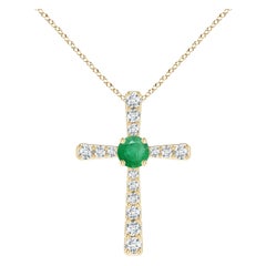 Angara Colgante de Esmeralda Natural de 1,2 ct y Cruz de Diamantes en Oro Amarillo de 14K