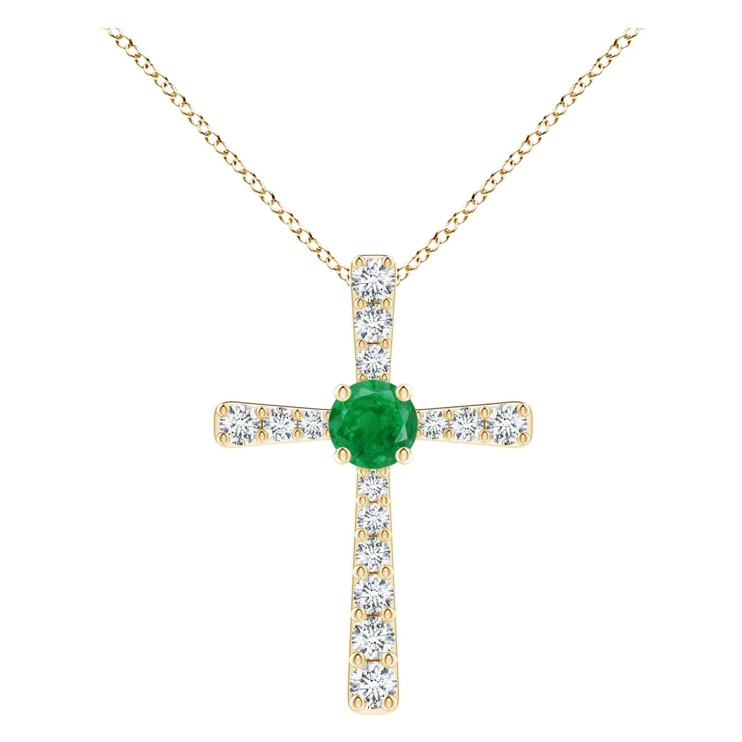 Pendentif croix en or jaune 14K avec émeraude naturelle de 1,2 ct et diamant Angara