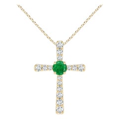 Angara Colgante de Esmeralda Natural de 1,2 ct y Cruz de Diamantes en Oro Amarillo de 14K
