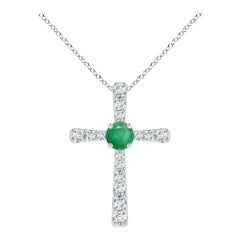 Angara Pendentif croix en platine avec émeraude et diamant de 1,2 ct pour femme