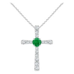 Angara Natural 1.2 ct Emerald and Diamond Cross Pendant in Platinum for Women