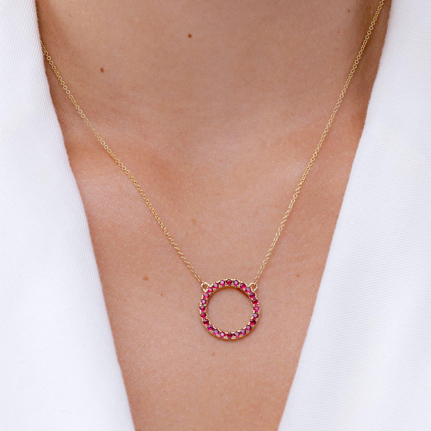 Modern Angara Natural 1.2 ct Ruby Open Circle Eternity Pendant in 14K Solid Gold For Sale