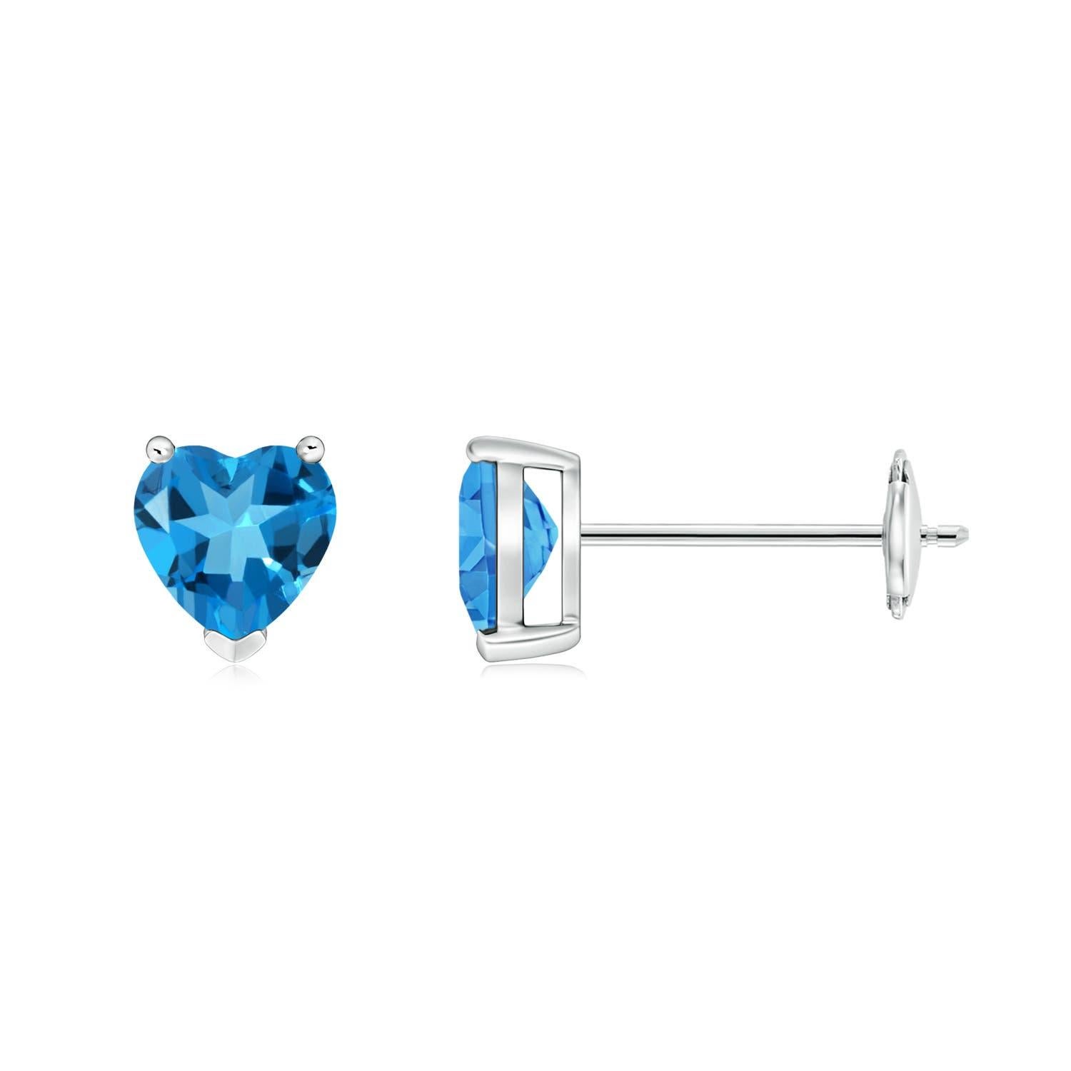 Angara Natürliche 1,2 ct Schweizer Blautopas Solitär Herz Ohrstecker in 14K Gold (Herzschliff) im Angebot