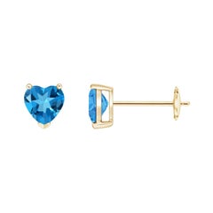 Angara Natural 1.2 ct Swiss Blue Topaz Solitaire Heart Stud Earrings in 14K Gold