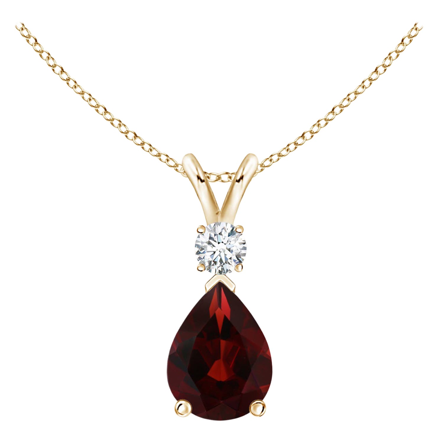 ANGARA Natürlicher 1,30 Karat Granat-Tropfen-Anhänger mit Diamant in 14 Karat Gelbgold