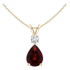 ANGARA Natural 1.30ct Garnet Teardrop Pendant with Diamond in 14K Yellow Gold