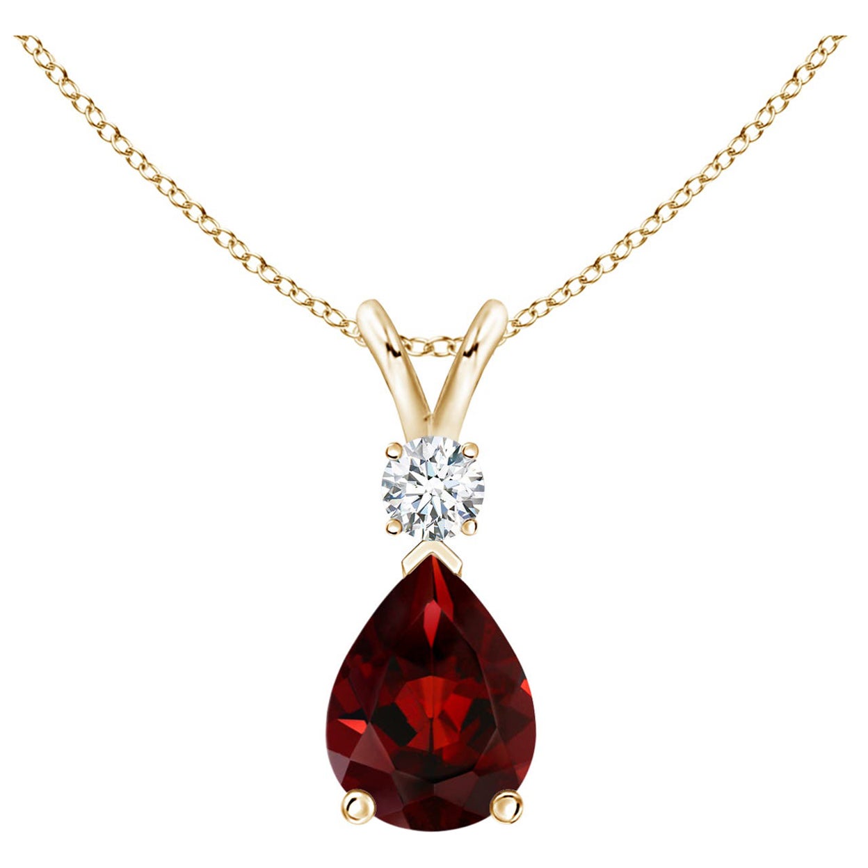 ANGARA Natürlicher 1,30 Karat Granat-Tropfen-Anhänger mit Diamant in 14 Karat Gelbgold