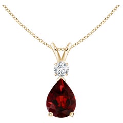 ANGARA Natural 1.30ct Garnet Teardrop Pendant with Diamond in 14K Yellow Gold