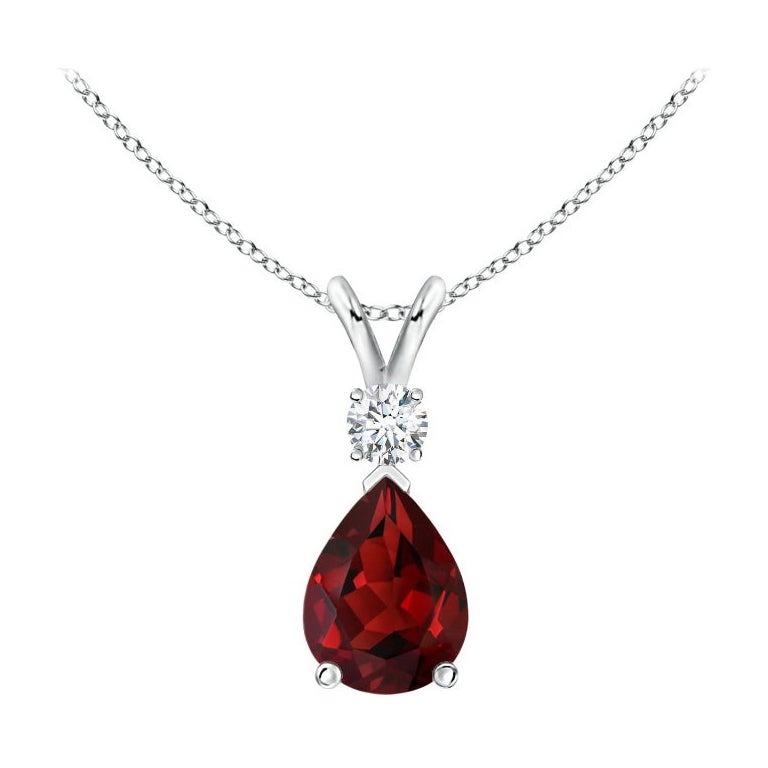 ANGARA Pendentif en platine avec grenat naturel en forme de goutte d'eau de 1.30 carats et diamants