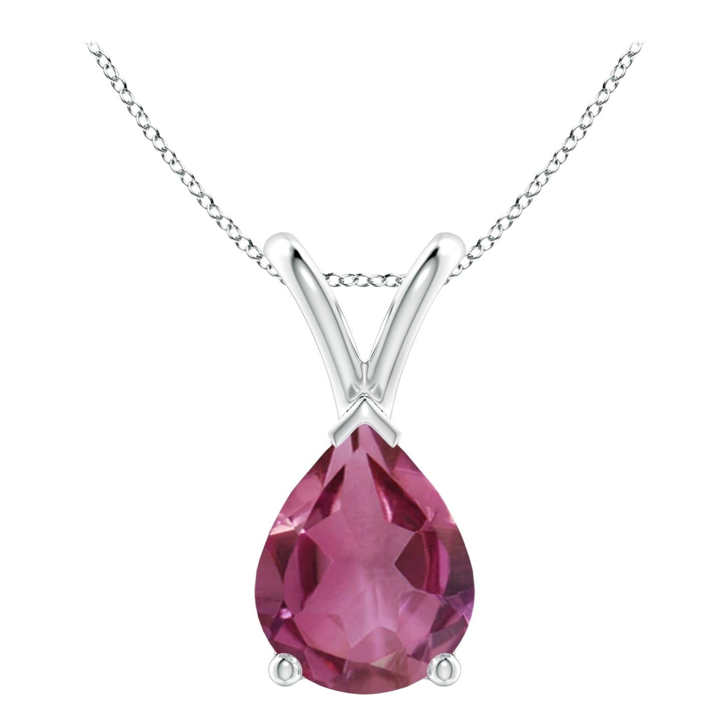 Angara Natural 1.35ct Pink Tourmaline Solitaire Pendant in 14K Solid Gold For Sale