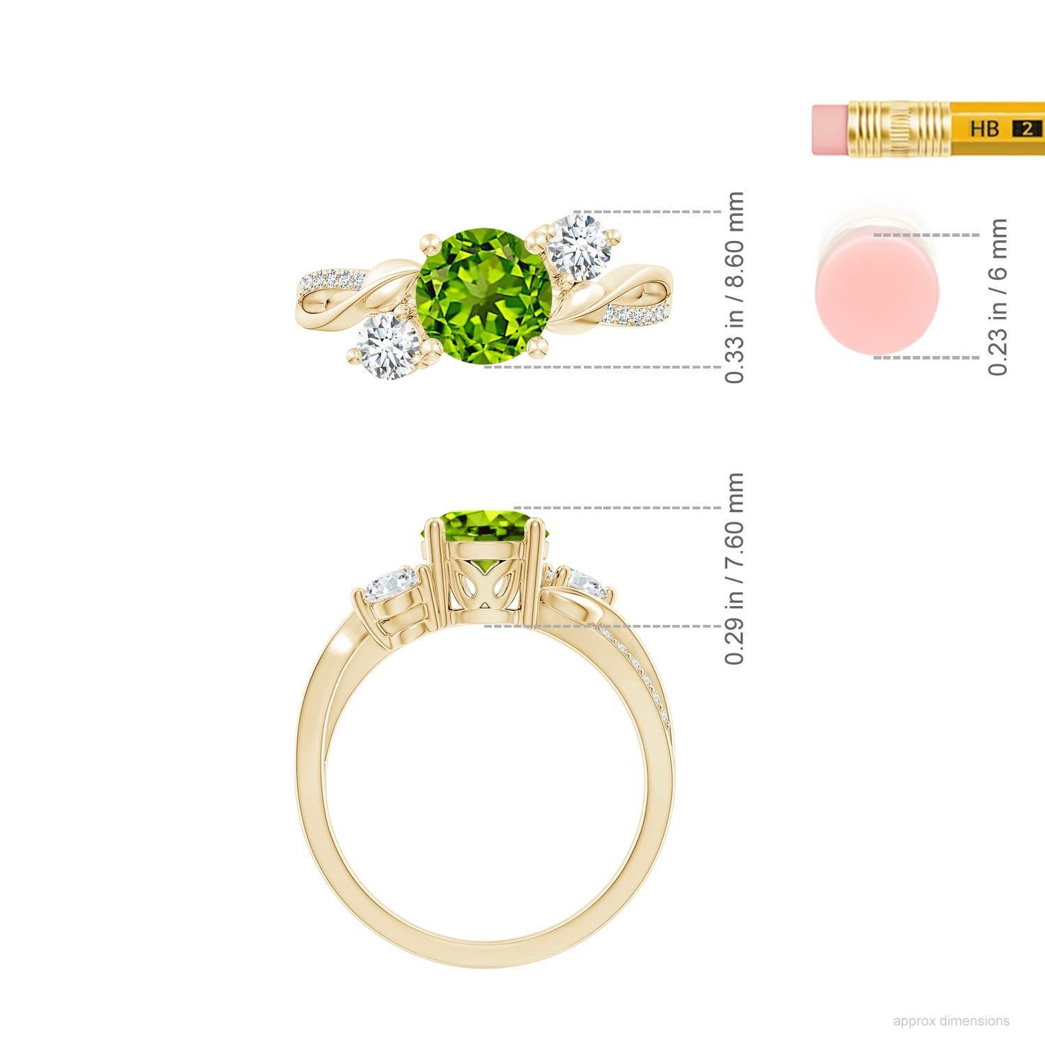Angara Natural 1.4 ct Peridot and Diamond Twisted Vine Ring in 14K Solid Gold For Sale 1