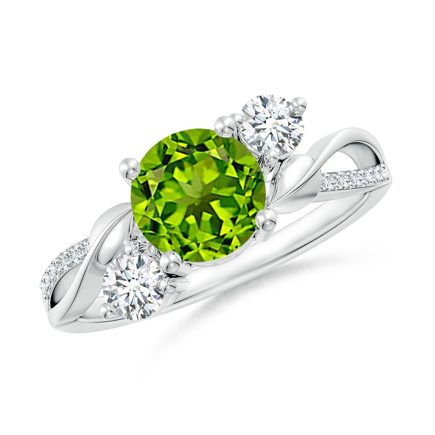 Angara Natural 1.4 ct Peridot and Diamond Twisted Vine Ring in 14K Solid Gold For Sale 2