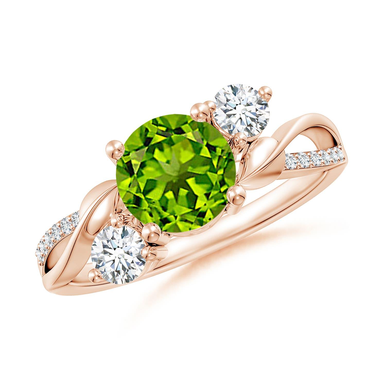 Angara Natural 1.4 ct Peridot and Diamond Twisted Vine Ring in 14K Solid Gold For Sale 3
