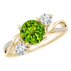 Angara Natural 1.4 ct Peridot and Diamond Twisted Vine Ring in 14K Solid Gold