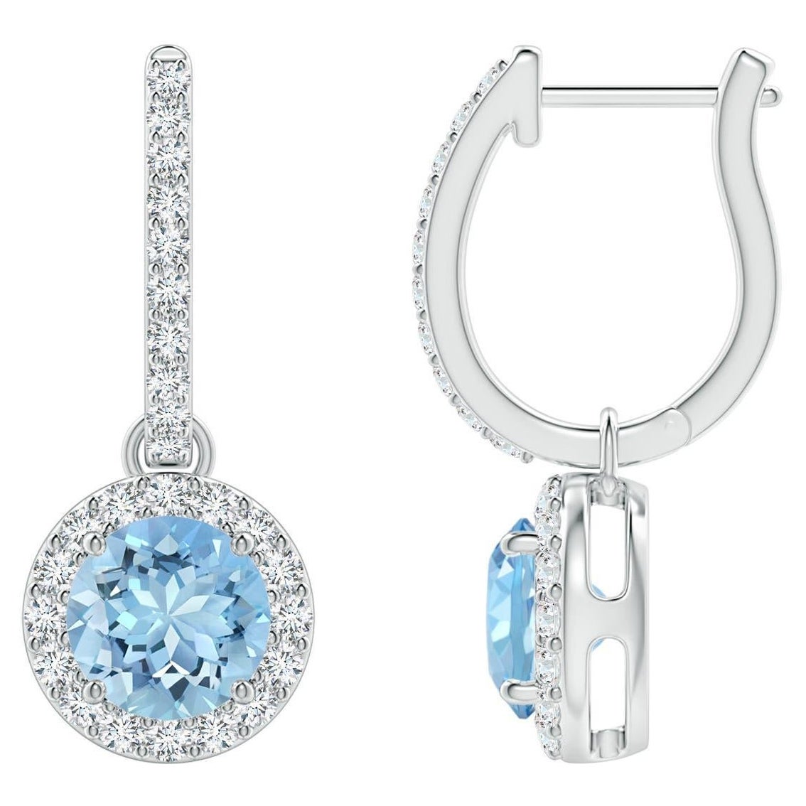 Angara Natürliche 1,44 kt Aquamarin Ohrringe mit Diamant Halo in 14K Gold im Angebot