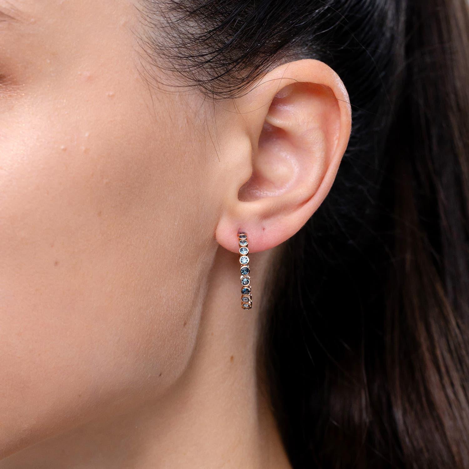 Modern Angara Natural 1.44 ct London Blue Topaz Inside-Out Hoop Earrings in 14K Gold For Sale