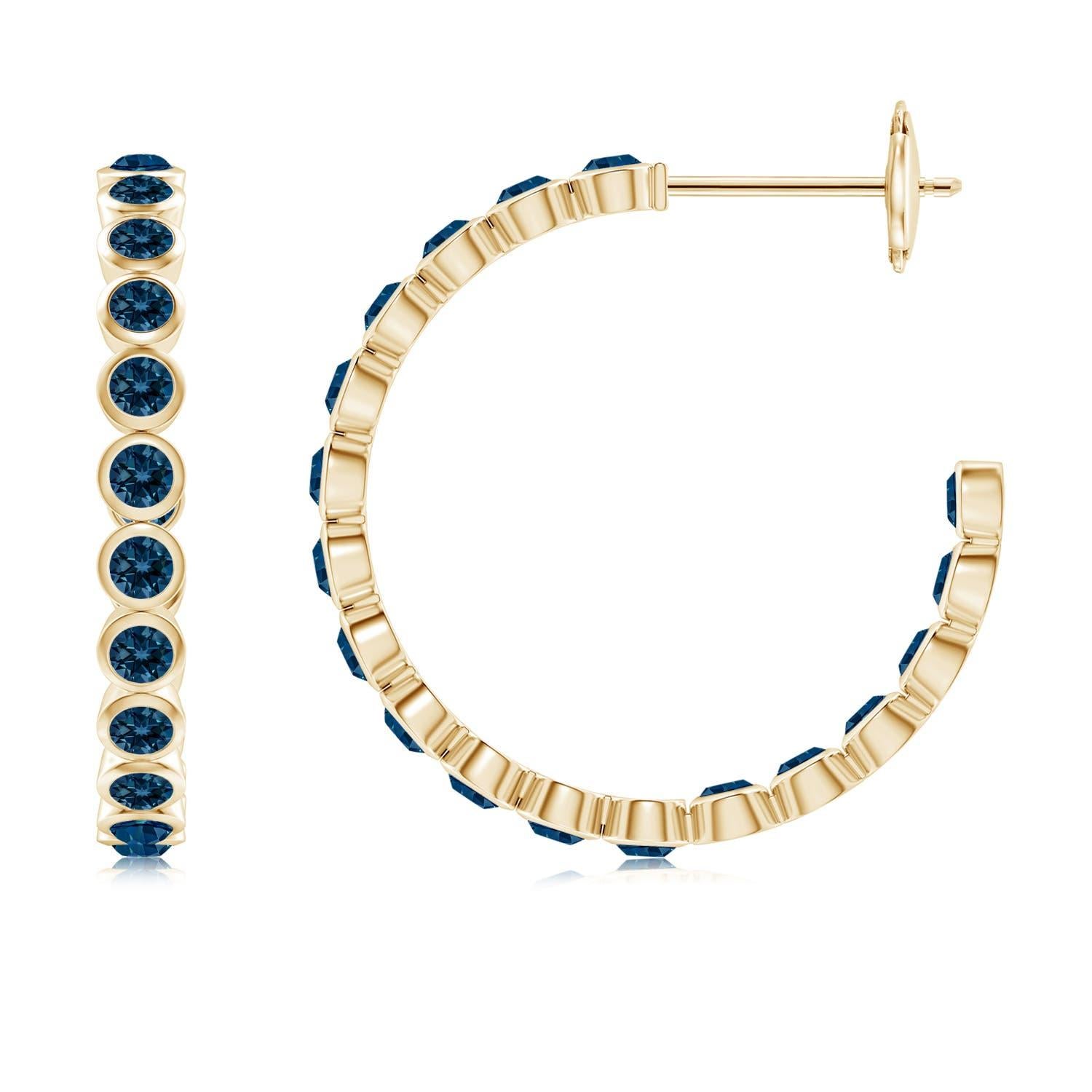 Angara Natural 1.44 ct London Blue Topaz Inside-Out Hoop Earrings in 14K Gold In New Condition For Sale In Los Angeles, CA