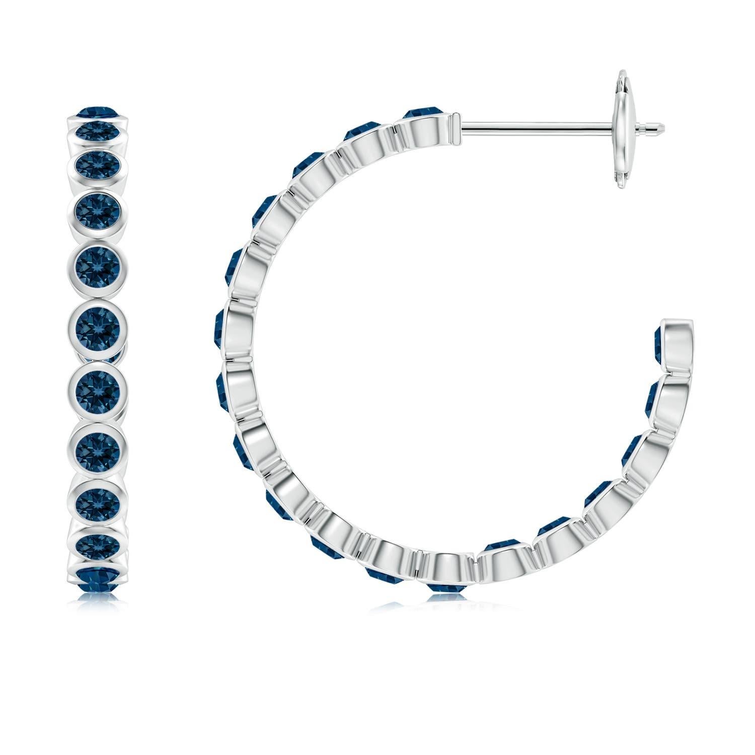 Women's Angara Natural 1.44 ct London Blue Topaz Inside-Out Hoop Earrings in 14K Gold For Sale