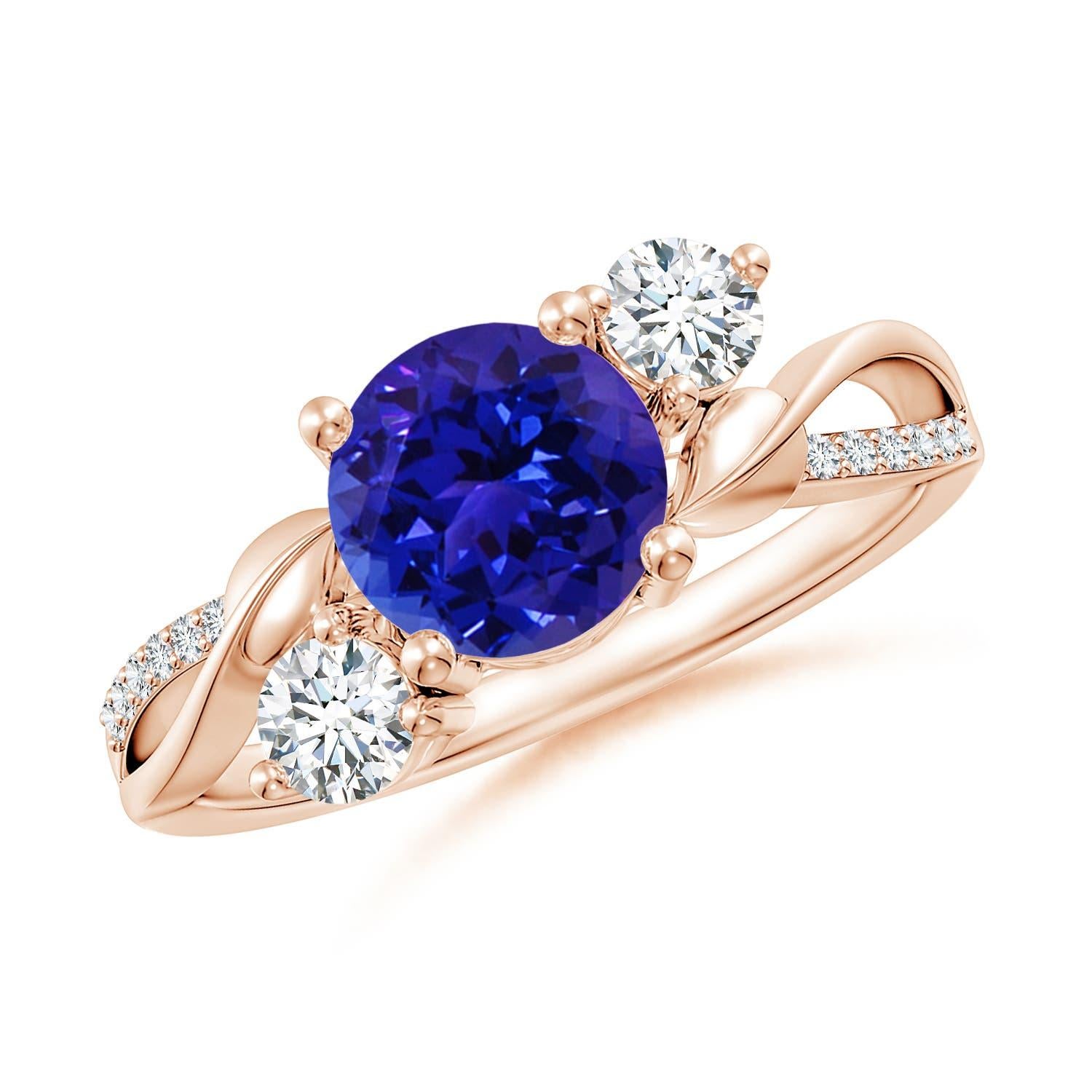 Angara natürlichen 1,45 ct Tansanit und Diamant Twisted Vine Ring in 14K Solid Gold im Angebot 3