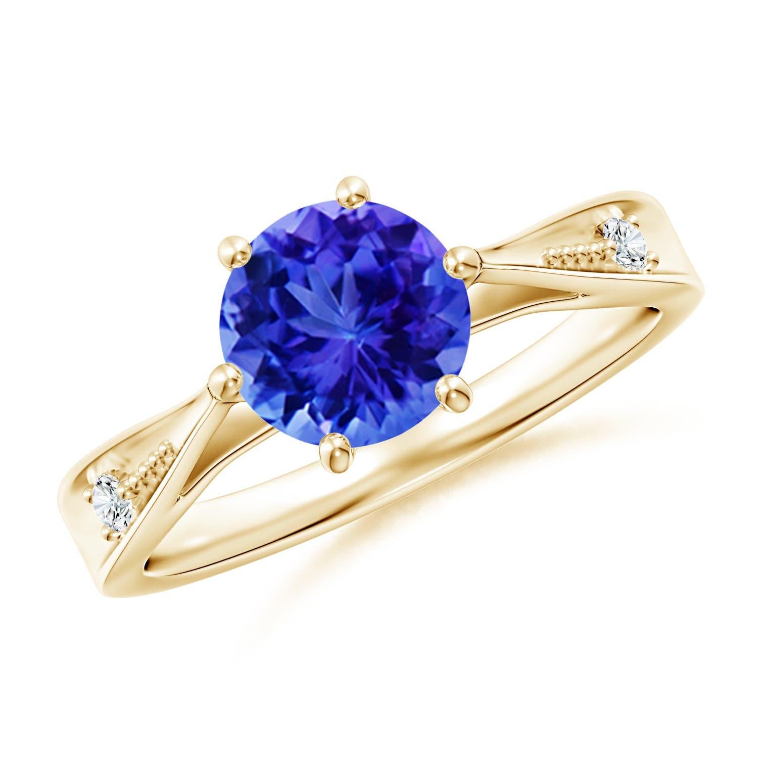Angara natürlichen 1,45 ct Tansanit Solitär-Ring mit Diamanten in 14K Solid Gold Damen im Angebot