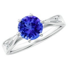 Angara natürlichen 1,45 ct Tansanit Solitär-Ring mit Diamanten in 14K Solid Gold