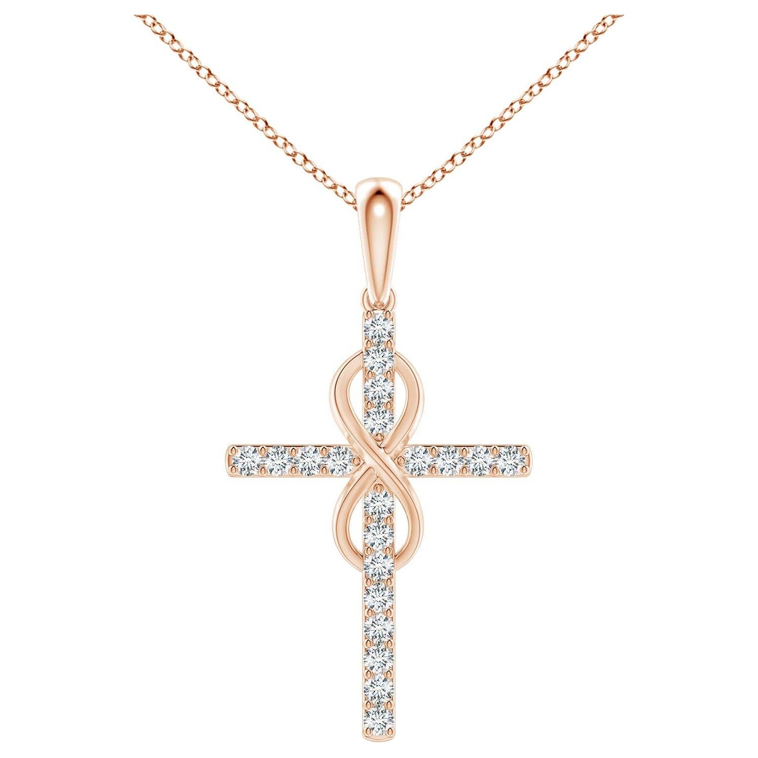 Angara Natural 1,48 ct Diamant Kreuz und Unendlichkeit Anhänger in 14K Rose Gold