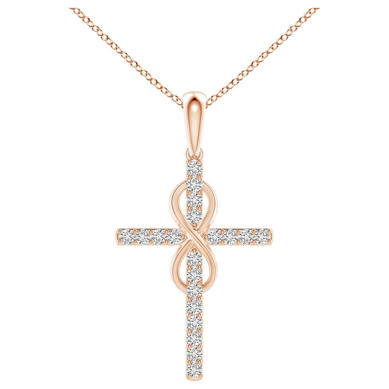 Angara Natural 1,48 ct Diamant Kreuz und Unendlichkeit Anhänger in 14K Rose Gold