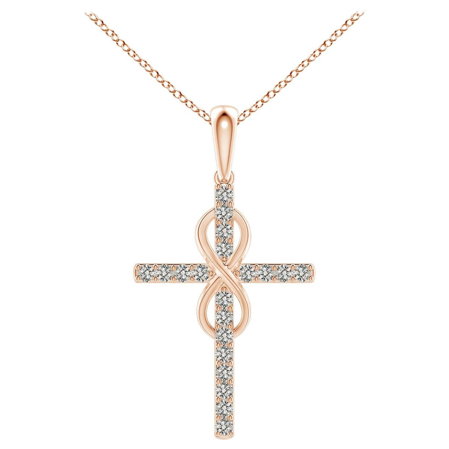 Angara Natural 1,48 ct Diamant Kreuz und Unendlichkeit Anhänger in 14K Rose Gold
