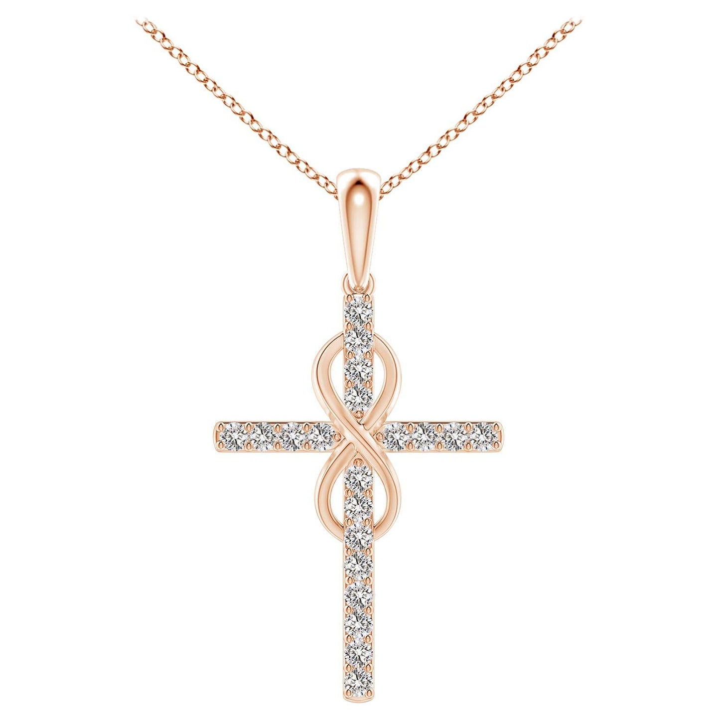 Angara Natural 1,48 ct Diamant Kreuz und Unendlichkeit Anhänger in 14K Rose Gold
