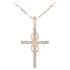 Colgante Cruz e Infinito de Diamante Natural Angara de 1,48 ct en Oro Rosa de 14 quilates