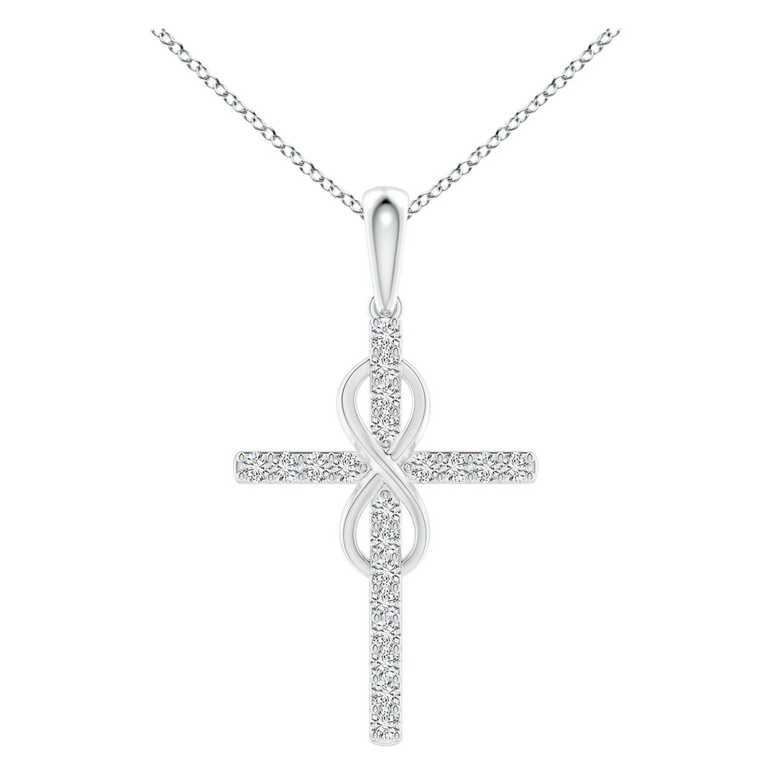 Pendentif croix et infini en or blanc 14K avec diamant naturel Angara de 1,48 ct
