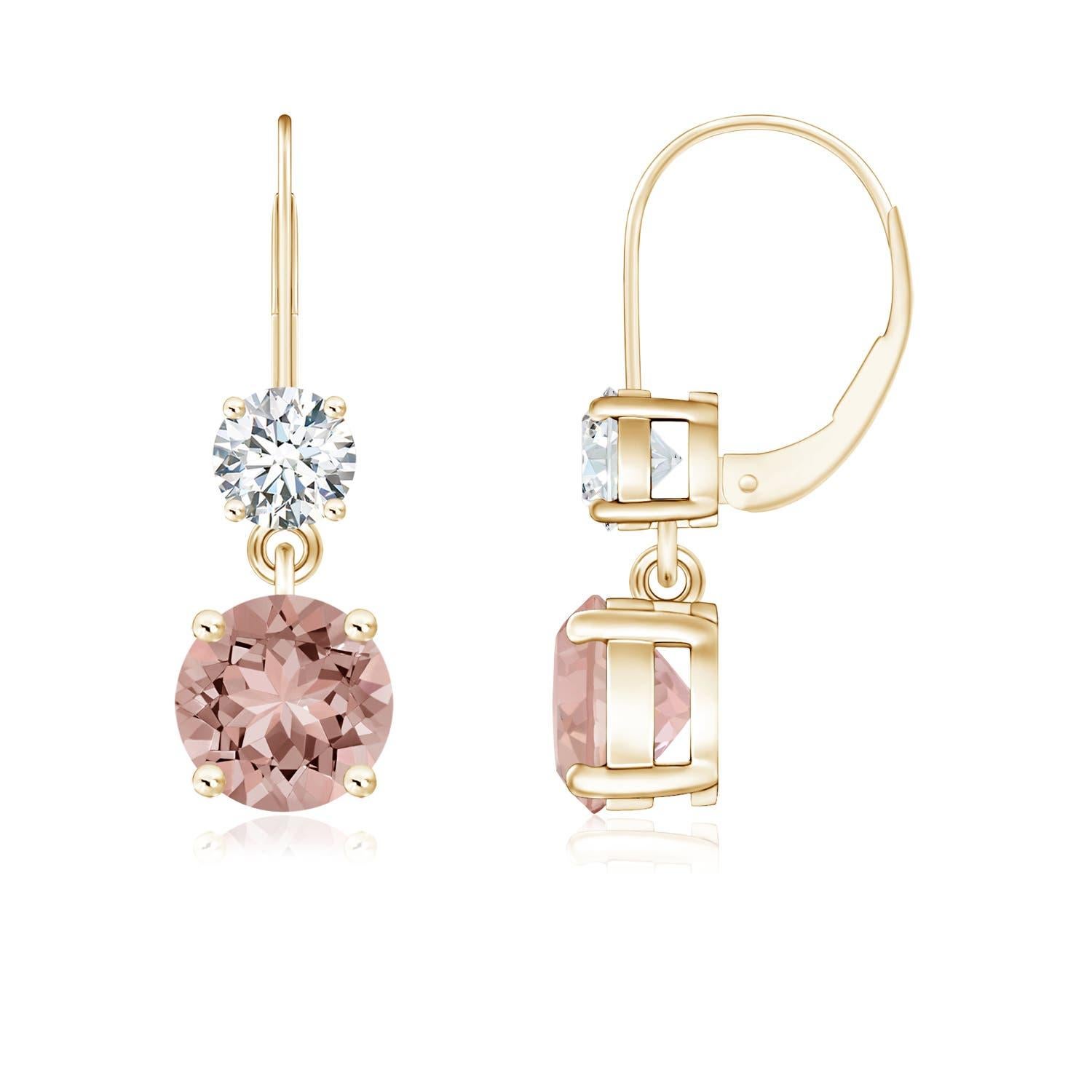 Angara Natural 1.4ct Morganite Leverback Dangle Earring with Diamond in 14K Gold In New Condition For Sale In Los Angeles, CA