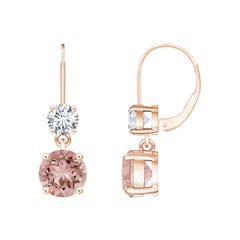 Boucle d'oreille pendante en or 14K avec diamant et Morganite Naturelle 1.4ct