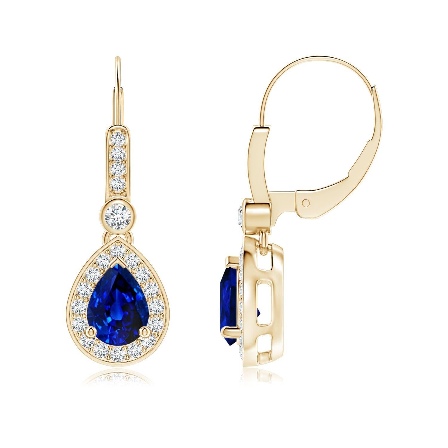 Angara - Boucles d'oreilles pendantes en or 14 carats, saphir bleu et diamant, 1,5 ct. Neuf - En vente à Los Angeles, CA