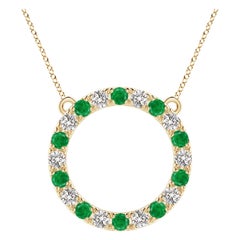 Angara Natural 1.5 ct Emerald and Diamond Eternity Pendant in 14K Yellow Gold