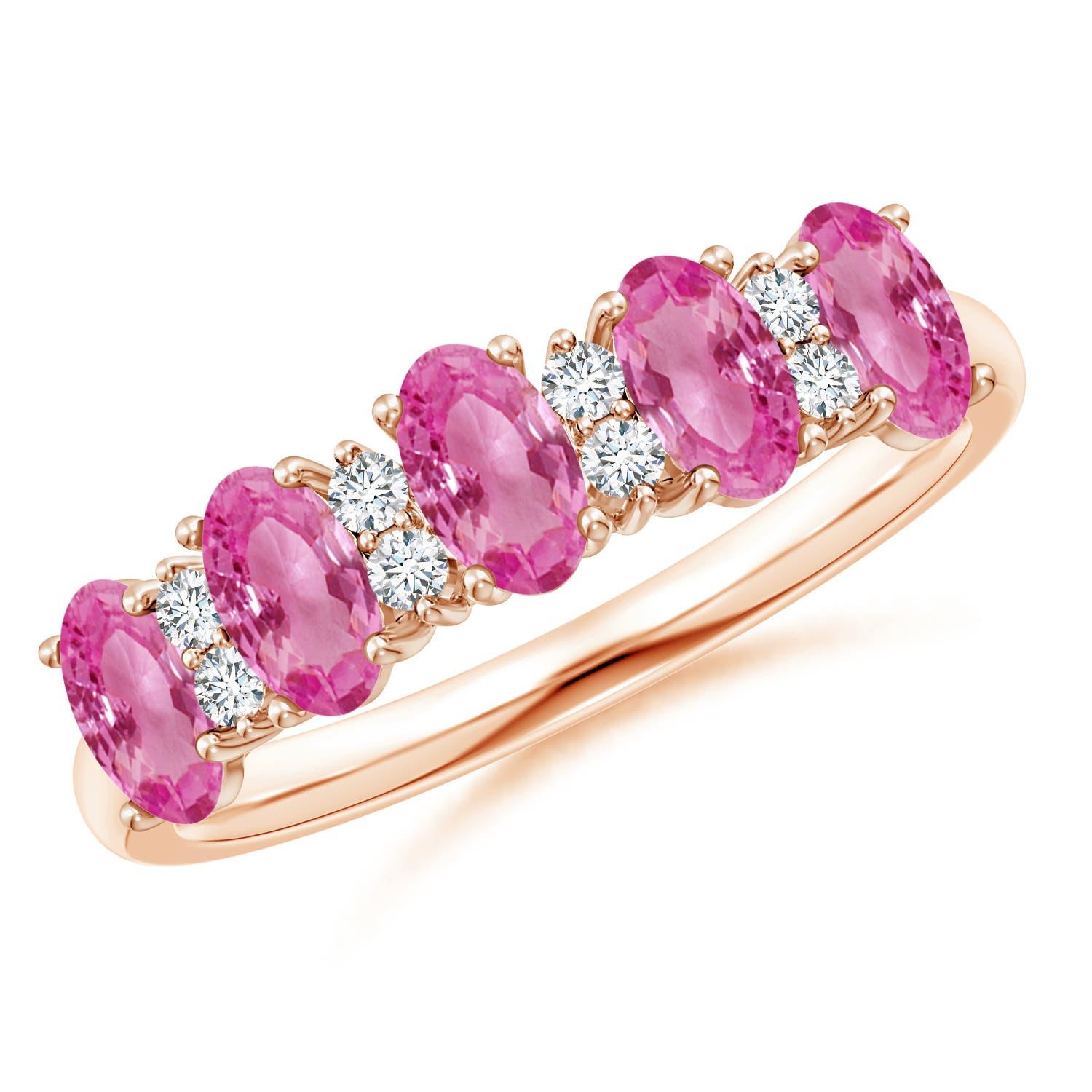 Angara Nature 1.5 ct Pink Sapphire and Diamond Wedding Ring in 14K Solid Gold (Anneau de mariage en or massif 14K) en vente 3