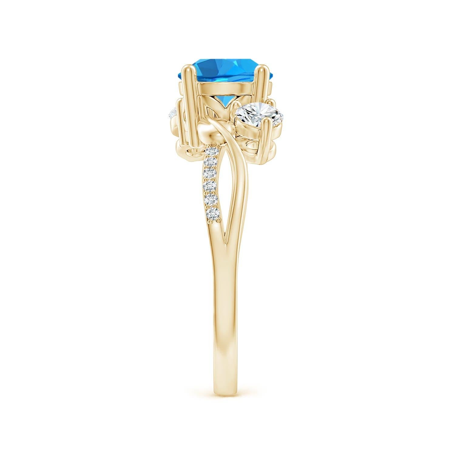 Taglio rotondo Anello Angara Nature con Topazio Blu Svizzero e Diamante da 1,55 carati in oro massiccio 14K in vendita