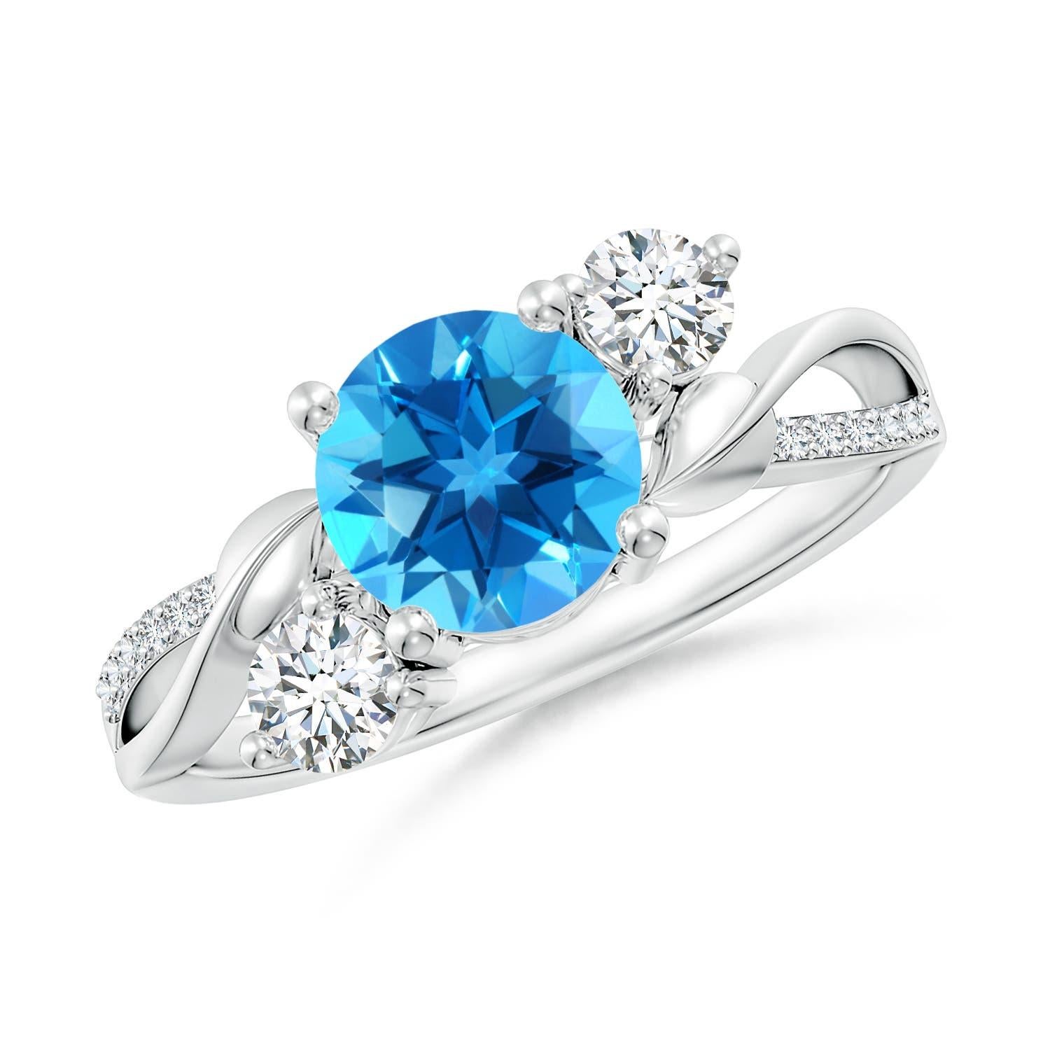 Anello Angara Nature con Topazio Blu Svizzero e Diamante da 1,55 carati in oro massiccio 14K in vendita 1