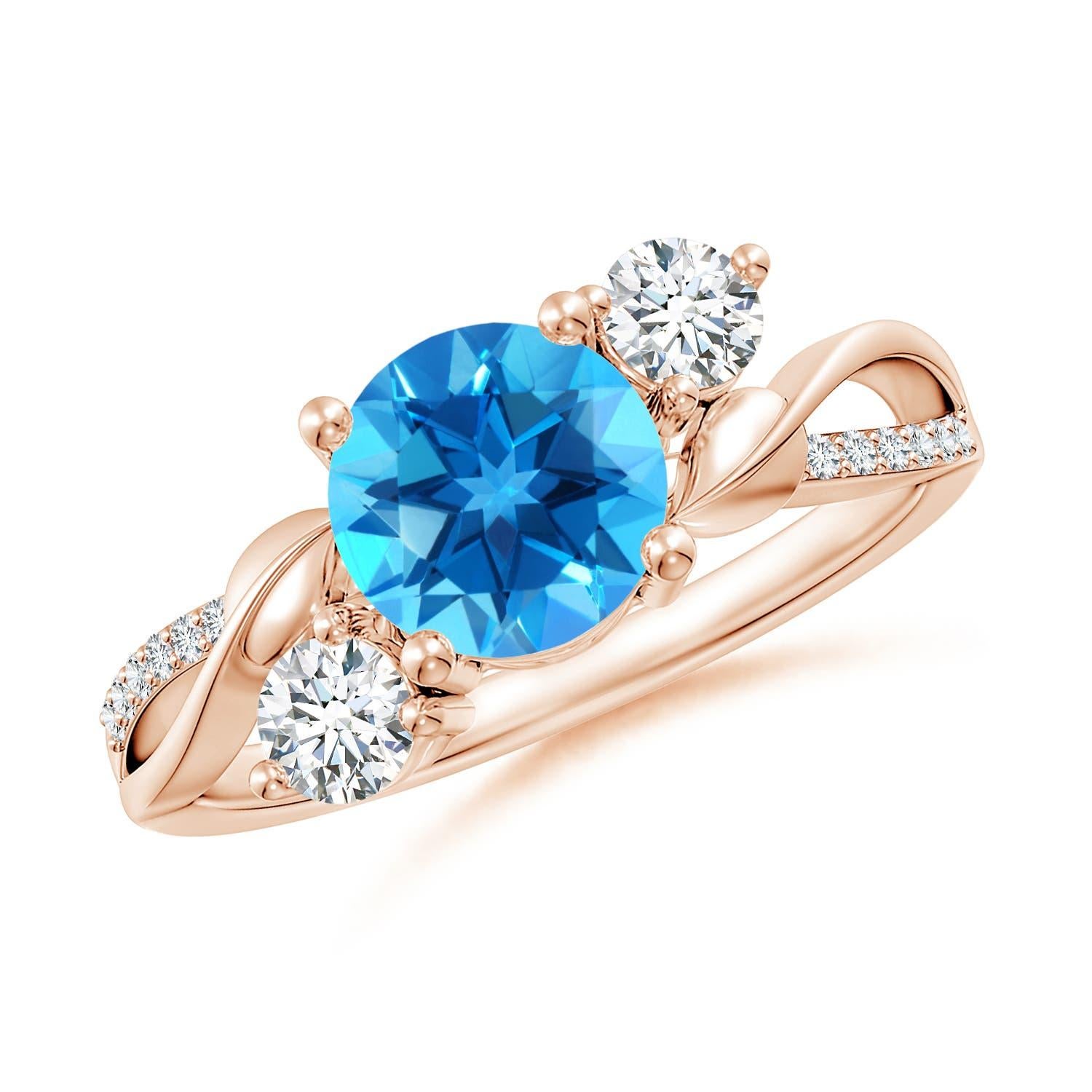 Anello Angara Nature con Topazio Blu Svizzero e Diamante da 1,55 carati in oro massiccio 14K in vendita 2