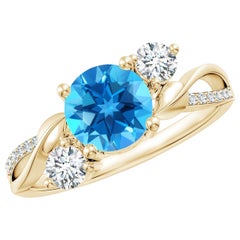 Anello Angara Nature con Topazio Blu Svizzero e Diamante da 1,55 carati in oro massiccio 14K