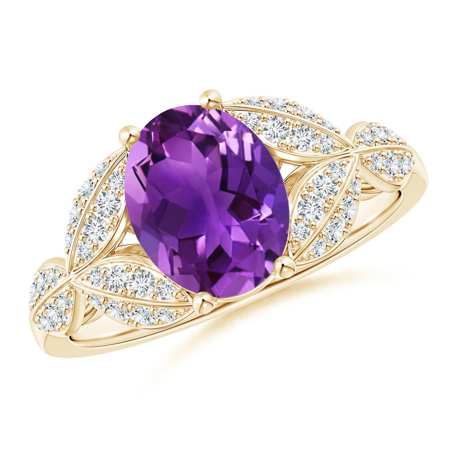 Angara natürlichen 1,6 ct Amethyst und Diamant Blume Petal Ring in 14K massivem Gold Damen im Angebot