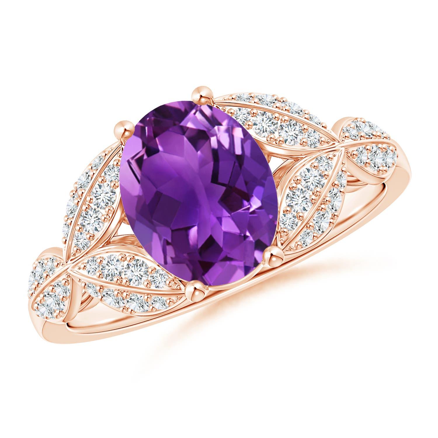 Angara natürlichen 1,6 ct Amethyst und Diamant Blume Petal Ring in 14K massivem Gold im Angebot 1