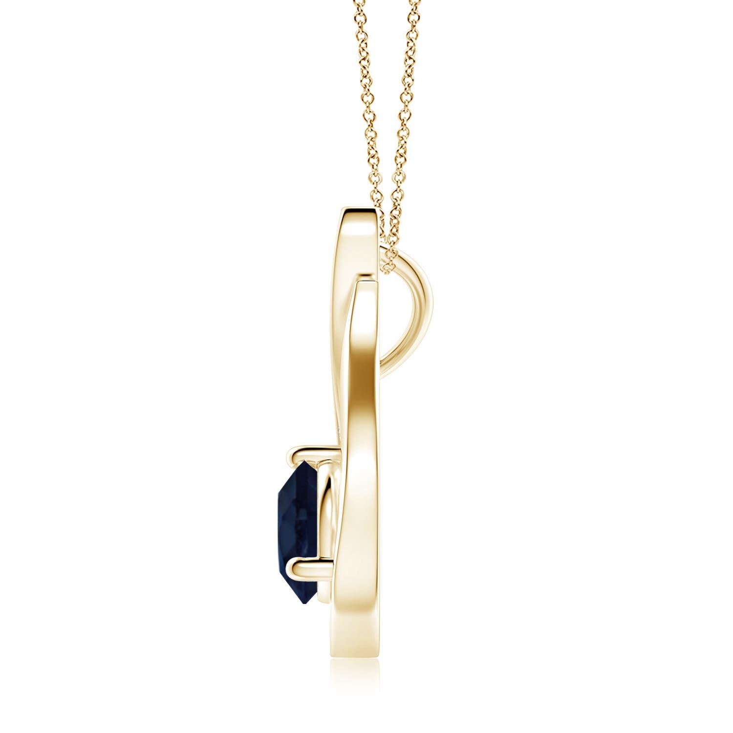 Un ciondolo a tulipano in oro giallo 14k con uno zaffiro blu che ti ipnotizzerà con il suo splendore divino. Il design è caratterizzato da uno zaffiro rotondo incastonato e da accenti di diamante che completano magnificamente lo scintillio della