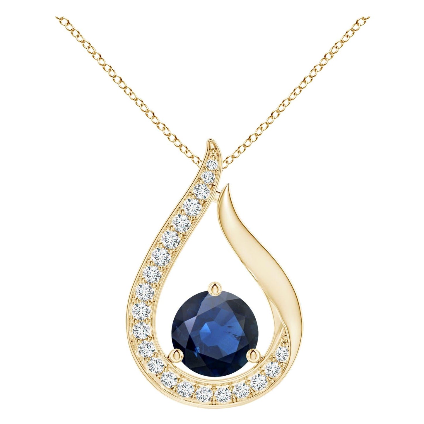 Angara Nature 1.6 ct Blue Sapphire Tulip Pendentif avec Diamants 14K Yellow Gold