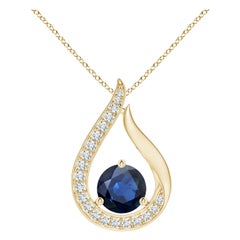 Angara Colgante Tulipán de Zafiro Azul Natural de 1,6 ct con Diamantes Oro Amarillo de 14K