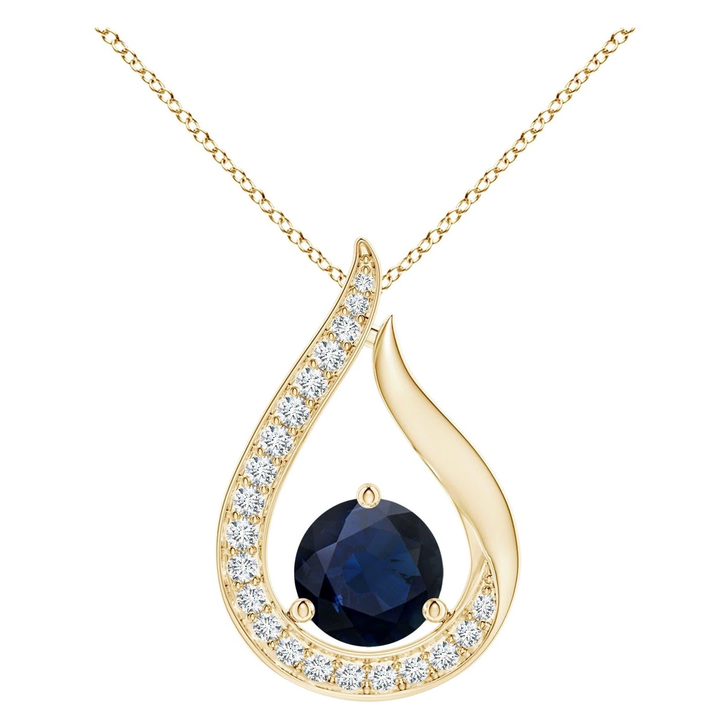 Angara Nature 1.6 ct Blue Sapphire Tulip Pendentif avec Diamants 14K Yellow Gold