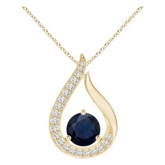Angara Colgante Tulipán de Zafiro Azul Natural de 1,6 ct con Diamantes Oro Amarillo de 14K