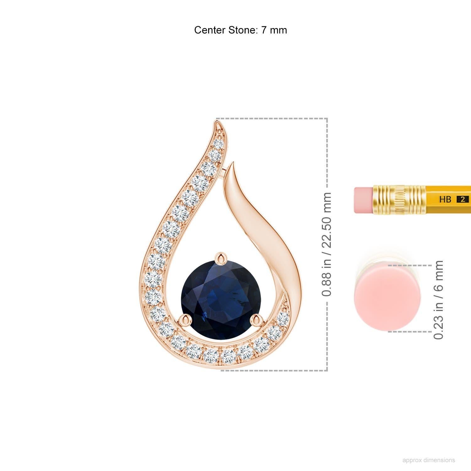 Taille ronde Angara Nature 1.6 ct Blue Sapphire Tulip Pendentif avec diamants en or rose 14K en vente